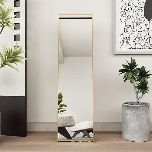 Floor Mirror 150 x 40 cm, Full Length Rectangular Floor Mirror, Wall Mirror for Hanging or Standing, with Black Aluminium Frame, for Bathroom, Bedroom, Entryway (Gold, 150 x 40 cm) - Image 1