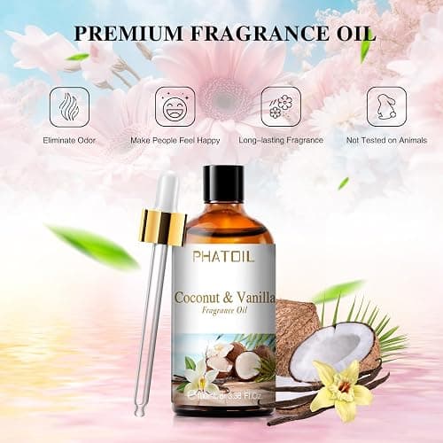 PHATOIL 3.38FL.OZ Coconut & Vanilla Fragrance Oils for Aromatherapy, Essential Oils for Diffusers for Home, Perfect for Diffuser, Yoga, DIY Candle and Soap Making - 100ml thumbnail 3