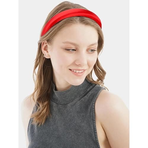 Amariver Red Headband for Women 1.2inch Satin Headbands Padded Head Bands DIY Plain Hair Band Fashion Red Hair Accessories for Women Girls thumbnail 5