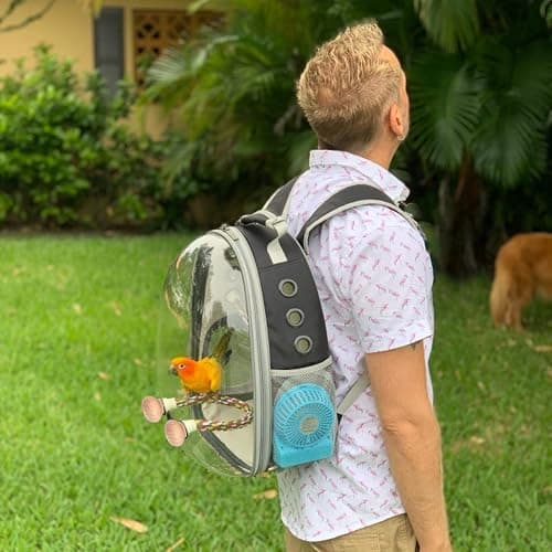 Clear Bird Travel Carrier Backpack, Space Capsule Astronaut Transparent Bubble Window Bird Carry Cage Backpack with Stainless Steel Tray and Standing Perch thumbnail 6