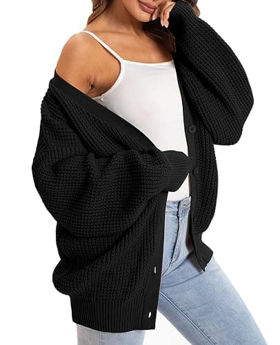 QUALFORT Cardigan Sweaters for Women 100% Cotton Button-Down Oversized Knit Outerwear Fall Tops for Women 2025 thumbnail 6