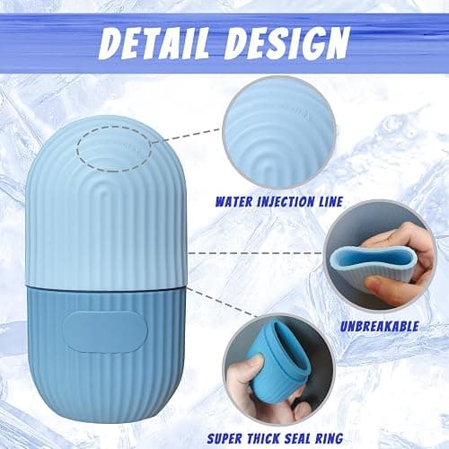 Joyeee Ice Face Roller, Reusable Silicone Mold Face Massage Eye Facial Beauty Skin Care Tools Apply Ice for Shrink Pores Anti Wrinkle Reduce Puffiness Improve Skin Elasticity, Striped, Light Blue thumbnail 4