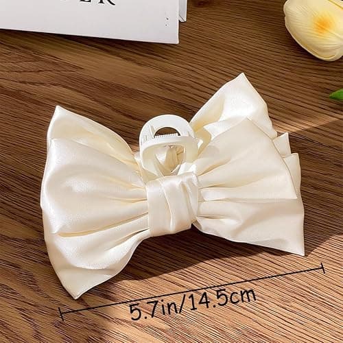 3 PCS Large Bow Hair Claw Clips Satin Bow Claw Clip for Women Girl with Long Thick Hair 5.9 inch Elegant Hair Ribbon Design for all types Big (Black+White+Pink) thumbnail 2