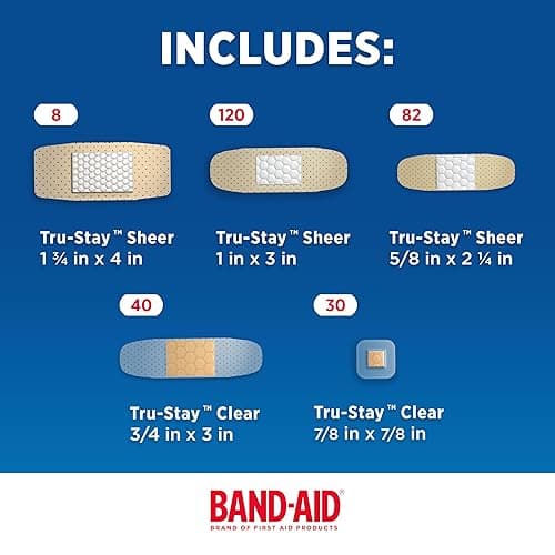 Band-Aid Brand Adhesive Bandages Family Variety Pack, Sheer & Clear Flexible Sterile Individually Wrapped Bandages for First Aid Wound Care for Minor Cuts & Scrapes, Assorted Sizes, 280 ct thumbnail 4