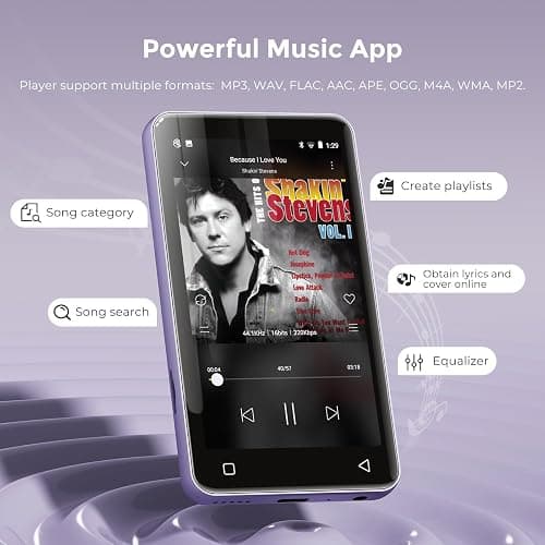 innioasis 80GB MP3 Player with Bluetooth and WiFi, MP3 Player for Kids with Spotify, Spotify Kids, Pandora, Audible, 4.0" Touch Screen Music Player with Parental Controls, Up to 1TB (White+ Purple) thumbnail 3