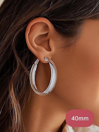 FOCALOOK 14K Chunky Gold Hoops, Hypoallergenic Lightweight Large Thick Wide Silver Hoop Earrings for Women 40/60/80mm thumbnail 4