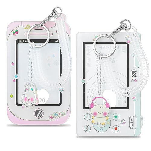 JIYIN 2 Pcs Photocard Holder, 3 Inch Photo Card Holder ID Badge Holder Cute Cartoon Photocard Holder Keychain Bus Card Credit ID Bank Card Pendant with Spiral Wrist Coil - Image 1