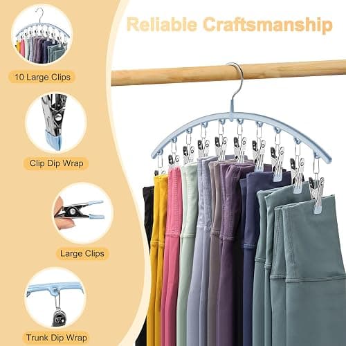 Volnamal Legging Organizer for Closet, Metal Yoga Pants Hanger w/Rubber Coated 4 Pack w/10 Clips Hold 40 Leggings, Hangers Space Saving Hanging for Closet Organizers and Storage, Blue thumbnail 6