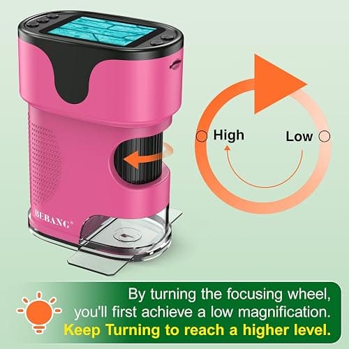 1000X Handheld Microscope for Kids 4K 2.0" Screen Rechargeable Mini Pocket Digital Microscopes w/Slides Kit Portable Edu Gift Age 4-6 8-12 Children Students (Pink) thumbnail 7