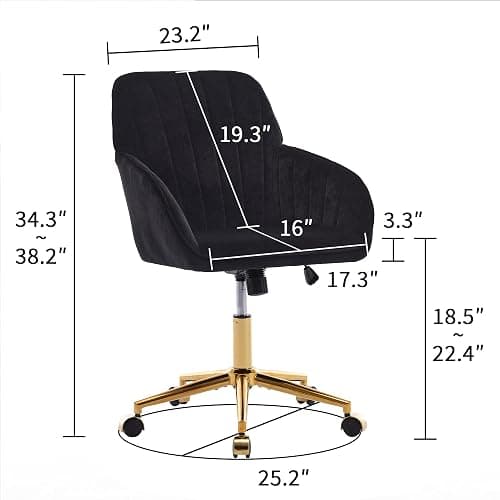 Klwenas Maec Black Velvet Vanity Chair with Arm Rest for Home Office | Upholstered Swivel Desk Chair with Wheels for Bedroom Living Room Make-up Room,Height Adjustable, Ergonomic Back,Metal Base thumbnail 2