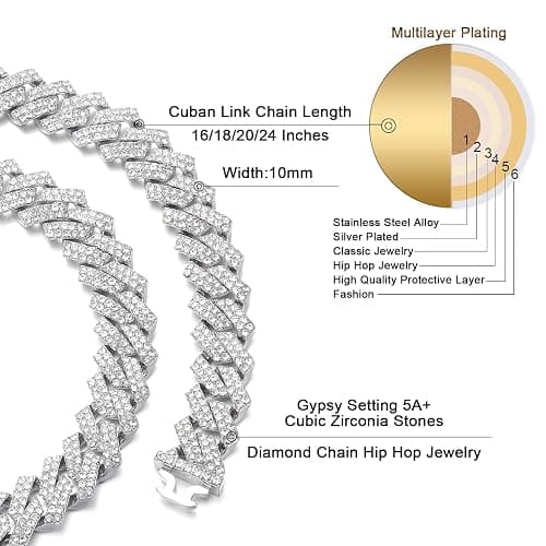 Saintda Cuban Link Chain for Men Women Iced Out Silver/Gold/Rose Gold Miami Cuban Necklace Bling Diamond Chain Hip Hop Jewelry with Gift Box thumbnail 3