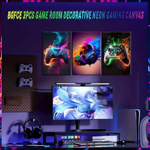 BGFCE Gaming Room Decor Canvas Wall Art Set of 3 - Cool Video Gaming Theme Wall Decor, Gamer Paintings Picture Print for Teen Boys Room 12x16 inch Framed thumbnail 8