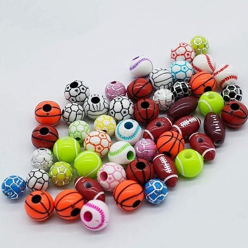 15 Styles Sports Beads Football Baseball Basketball Tennis Volleyball Soccer with 1 Roll of Elastic Rope and a Plastic Box for DIY Bracelet Necklace Making thumbnail 7