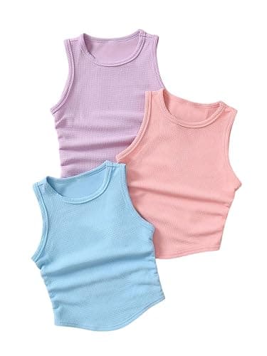SOLY HUX Girl's Summer Ribbed Slim Fit Tank Shirts 3 Packs Sleeveless Basic Layering Crop Tops - Image 1