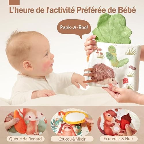 hahaland Jouets pour Bébé de 0 à 6 Mois, Livres Sensoriels en Tissu Doux pour Nouveau-né, Livre d'Éveil Jouet Bébé, Livre Eveil Bebe pour Nourrissons de 0, 3, 6 Mois, Cadeau Bebe Naissance Tummy Time thumbnail 5