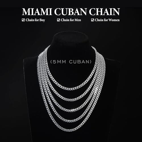 KRZ Silver Cuban Link Chain for Men 5mm Miami Chains for Men Stainless Steel Chains 925 Sterling Silver Necklace for Men and Women Jewelry thumbnail 5