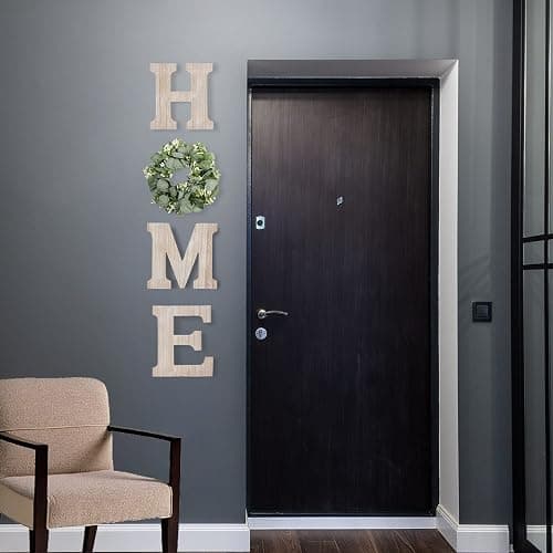 Wooden Home Sign Wall Hanging Decor Wood Home Letters for Wall Art with Artificial Eucalyptus Wreath Rustic Home Decor Farmhouse, Wall Decor for Living Room Entryway Housewarming Gift (Natural) thumbnail 5
