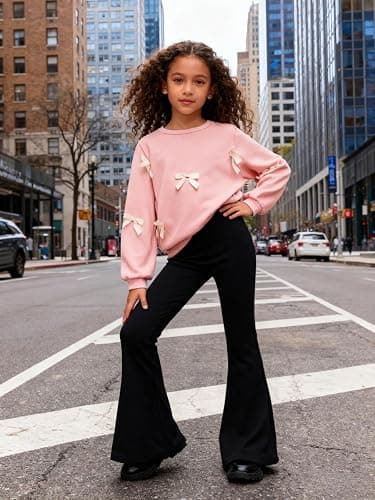 Voxikidio Girls 2 Piece Outfits Long Sleeve Butterfly Sweatshirt & Flared Pants Fall Clothing Set Size 7-12 Years thumbnail 2