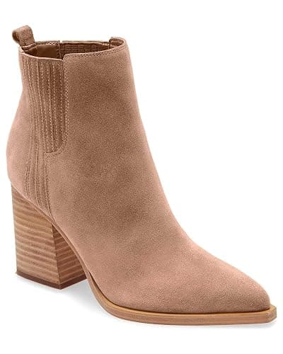 Imily Bela Womens Ankle Boots Pointed Toe Chunky Stacked Mid Heeled Faux Suede Leather Booties - Image 1
