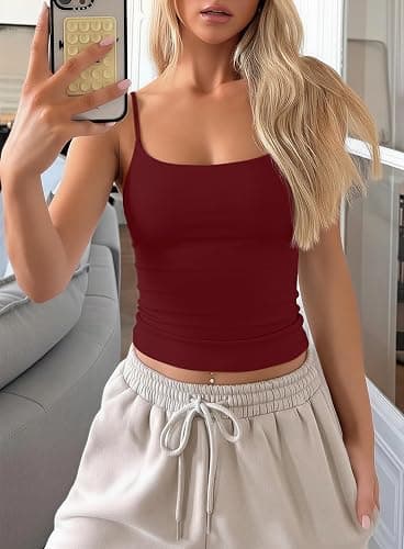 Darong Women Padded Tank Top Built in Bra Adjustable Spaghetti Straps Double Lined Basic Cami Shirt thumbnail 3
