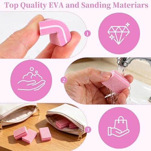 UUDYIGE Mini Nail Buffer Block: 45 Pack 100/180 Grit Sponge Files Pink | Acrylic, Gel and Natural Nails, Shape, Smooth and Prep Surfaces for Home, Salon and Travel Manicures thumbnail 4
