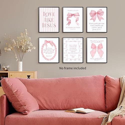 3 Piece Pink Bows Wall Art for Girls Room, Bible Verse Pictures Bathroom Decor, Coquette Posters Prints, Cute Teen Room Decoration, Dorm Decor for College, College Gifts for Girls 8x10 Inch thumbnail 3