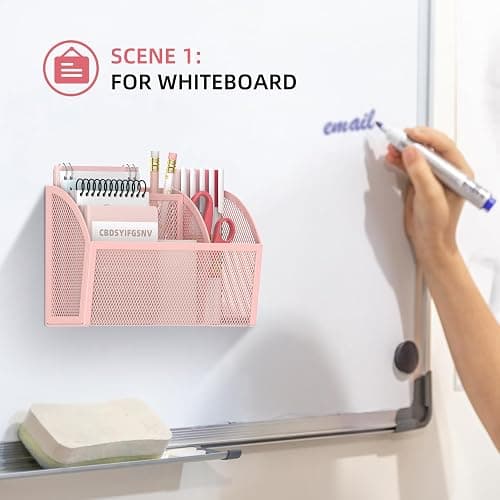 DALTACK Magnetic Pencil Holder - 3-Grid Mesh Pen Holder for Whiteboard, Refrigerator, Locker & Office - Pink thumbnail 4