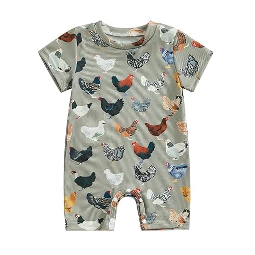 Toddler Baby Boy Girls Farm Clothes Western Farm Animals Chicken/Cow Print Romper Newborn Jumpsuit Country Stuff - 0-3 Months - Chicken Z