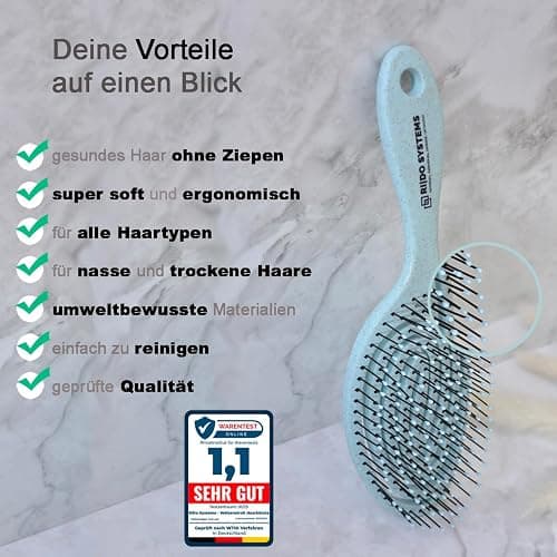 Ri|Do Systems Haarbürste ohne Ziepen - [TEST SEHR GUT] - Entwirrbürste u. Detangler Bürste für Damen, Herren & Kinder, für Locken, nasse, lange & feine Haare, Hair Brush, Reisebürste - aqua thumbnail 6