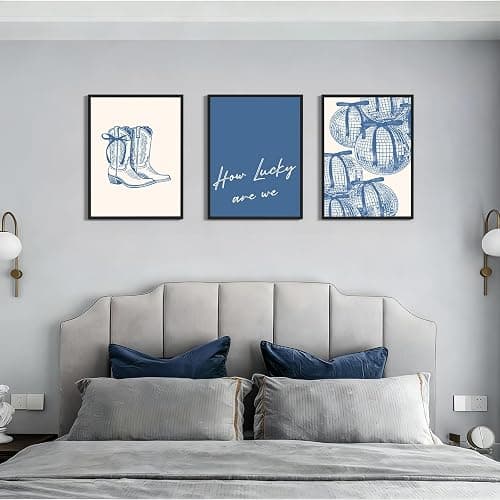 3 Pcs How Lucky Are We Canvas Wall Art Blue Disco Bows Posters Coastal Cowgirl Pictures Print Girly Western Wall Art Aesthetic Dorm Decor for Girls Room Bedroom Living Room Apartment Bathroom Decoration 12*16In Unframed thumbnail 7