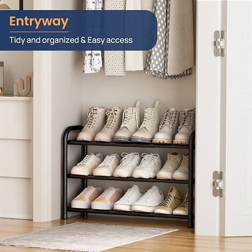 ENJOYBASICS Expandable Shoe Rack, 3 Tier Adjustable Shoe Organizer Shelf for Closet, Black Metal Free Standing Shoe Rack Storage for Small Space, Entryway | Adjustable, for Closet, Shoe Rack Storage, for Small Space, Entryway thumbnail 4
