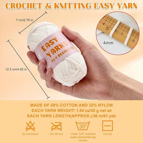 EILYEE Easy Yarn for Crocheting and Knitting #4 Medium Weight - Easy-to-See Stitches, Beginner-Friendly Cotton-Nylon Blend Yarn, White, 165 g/5.8 oz,3 Pack thumbnail 2