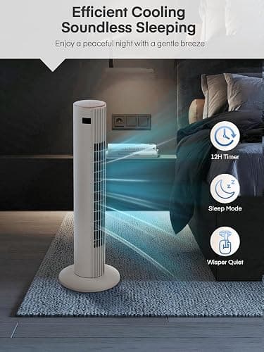 Tower Fan for Bedroom, Quiet Oscillating Floor Fans with 70°, Remote Control, 3 Modes, 3 Speeds, 12H Timer, 30" Bladeless Standing Fan for Home, Office, Living Room, White thumbnail 3