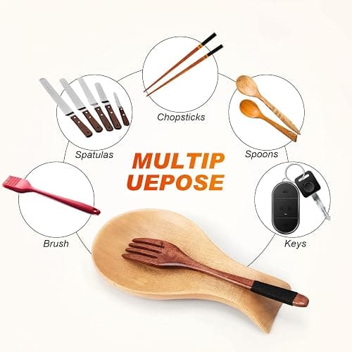 Patelai Acacia Wood Spoon Rest for Stove Top Bamboo Holder for Spatula Rest for Kitchen, Counter Spoon Holder for Countertop, Modern and Rustic for Farmhouse as Dining Table Decoration(Wood Color) thumbnail 7