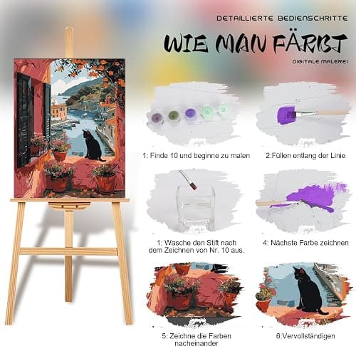 Qiukoo Malen Nach Zahlen Erwachsene Schwarze Katze, DIY Malen Nach Zahlen Leinwand, Tiere und Gärten Paint by Number, Frauen Home Deko Geburtstag Geschenk - 40 x 50 cm thumbnail 4