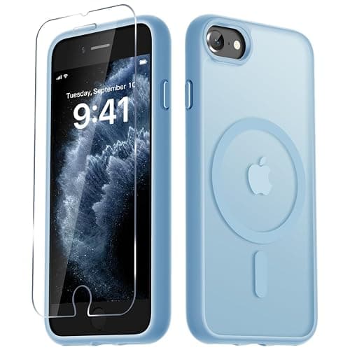 LATVIN for iPhone SE Case 2022(3rd)/2020(2nd), iPhone 8/7 Case, Magnetic Phone Cover with 1 Screen Protector, Compatible with MagSafe, Military Grade Protection, Translucent Matte Back, Light Blue - Image 1