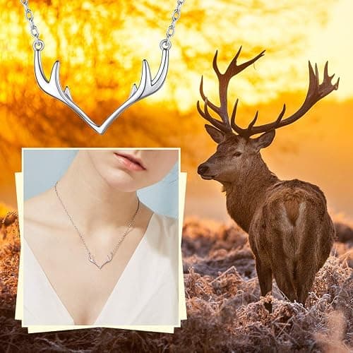 Silvora 925 Sterling Silver Deer Antler Necklace, Antler Deer Jewelry Antler Pendant Choker Birthstone Necklace Christmas Jewelry for Women - 00.Silver Antler thumbnail 5