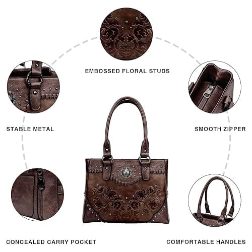 LAVAWA Tote Bag for Women Large Western Purse Ladies Top Handle Shoulder Handbags Vintage Embossed Concho Studs thumbnail 5