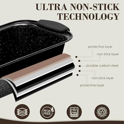 Baking Pans Set Nonstick, Bakeware Sets Stackable with Silicone Handles, AIVIKI 22 Pieces Oven Pan for Cooking Including Baking Cookie Sheet with Rack, Roast Pan, Cake Pan, Loaf Pan, Muffin Pan, Black thumbnail 6