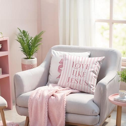 GTYNU Coquette Pink Bow Christian Throw Pillow Covers 18x18 Set of 2,Pink Bow Christian Room Bedroom Dorm Decor Aesthetic for College Teen Girls Gifts, Inspirational Bible Verses Bow Pillowcase（03） thumbnail 3