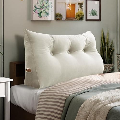 homecozy Bed Wedge Headboard Pillow - College Dorm Reading Pillow Back Support While Sitting in Bed - Ergonomic Lumbar Pillow Body Positioning Bed Pillow - Velvet Beige 39IN - Image 1