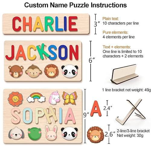 Personalized Name Puzzle for Kids, Wooden Puzzles for Toddlers 1-3, Custom Baby Toddler Toys for 1 Year Old, Personalized Christmas Birthday Gifts thumbnail 3