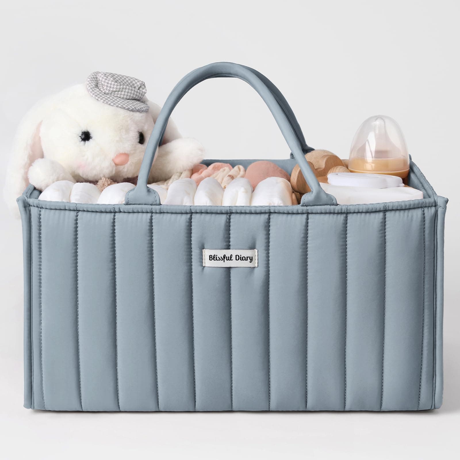 Blissful Diary Baby Diaper Caddy Organizer, Stylish Storage Basket for Newborn Essentials and Diaper Station, Baby Shower and Registry Must-Have, Dusty Blue - Image 1