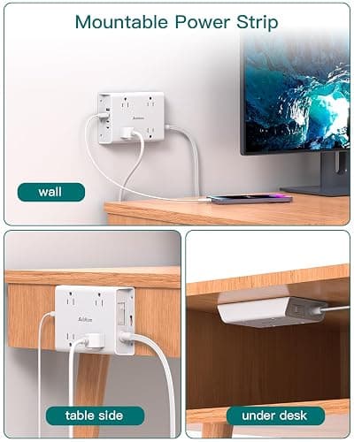 Surge Protector Power Bar, Addtam 5 ft Flat Plug Extension Cord with 4 USB Wall Charger(2 USB C Port), 4 Widely Outlets Desk Charging Station, Home Office and College Dorm Room Essentials thumbnail 7