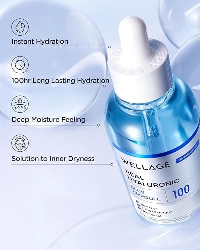 WELLAGE Real Hyaluronic Blue Ampoule 100, Korean Serum, Fragrance Free Hyaluronic Acid Ampoule with Panthenol, Wild yam, Centella for Sensitive Dry Skin Moisturizer 2.54 fl.oz thumbnail 5