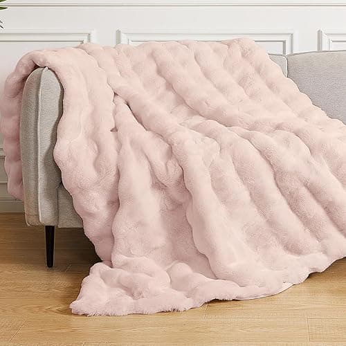 ORINOVA Pink Fluffy Blanket for Couch Living Room Faux Fur 50x60 Fuzzy Throw Blanket for Bed Soft Furry Bed Cozy Comforter Home Decor Gifts 860 GSM - 50"W x 60"L - Pink - Image 1