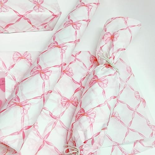 10 Sheets 50× 70 cm Pink Bow Tissue Paper, Gift Wrapping Paper with Bow Print for Baby Showers, Birthdays, Weddings & Crafts thumbnail 3