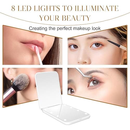 Kakuje Compact Mirror, 1X/3X Magnification LED Pocket Mirror with Nternal BIattery, Mini Mirror for Purse, Pocket,Travel and Present (White) thumbnail 2