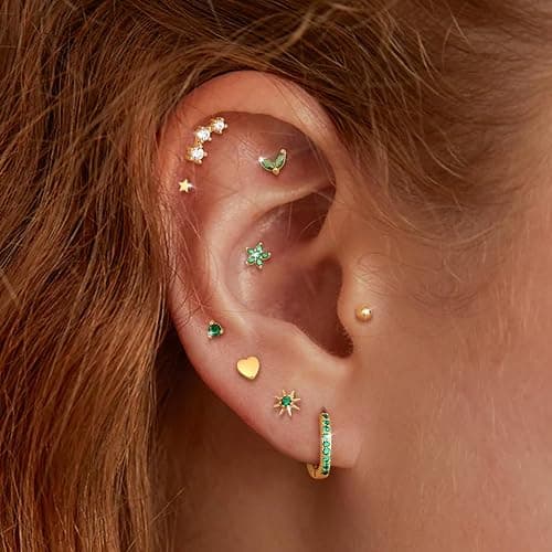 KRFY 25Pcs Hypoallergenic Surgical Steel Earrings for Sensitive Ears 14K Gold Plated Flat Back Cartilage Earrings for Women Men Screw Back Flatback Stud Hoop Earring Set for Multiple Piercing thumbnail 6