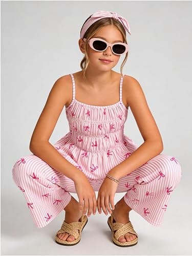 Cakaner Tween Girls Clothes Summer 2 Piece Outfit Set Ruffle Cami Top Wide Leg Pants with Pockets Size 8-13 thumbnail 6